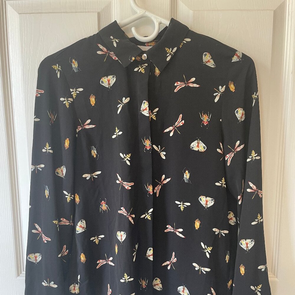 H&M black bug pattern button-up shirt